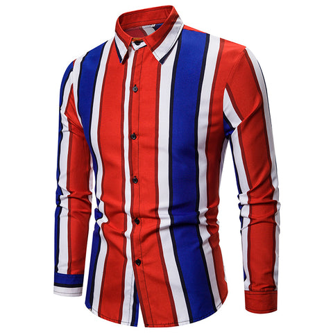 New British Slim-fit Fashion Beach Vacation Striped Long-sleeved Shirt