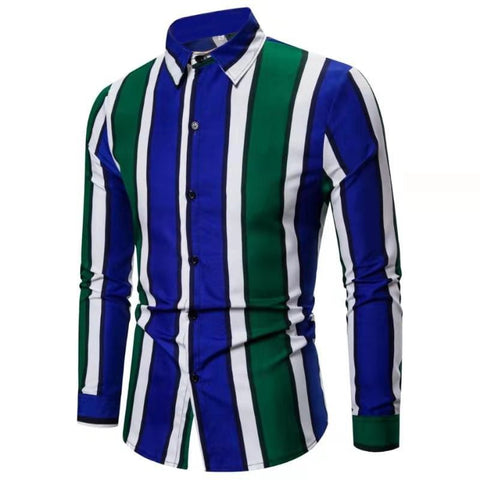 New British Slim-fit Fashion Beach Vacation Striped Long-sleeved Shirt