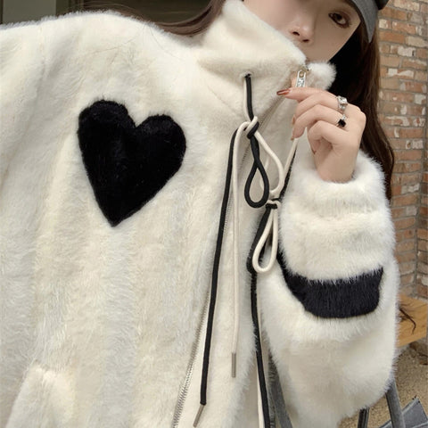 Cashmere Hoodie Fleece-lined Thickened Fleece Shirt Women's Stand Collar Cardigan Zipper Coat