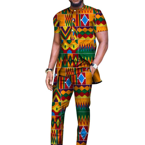 African Men's Long-sleeved T-shirt And Pants Suit Cotton