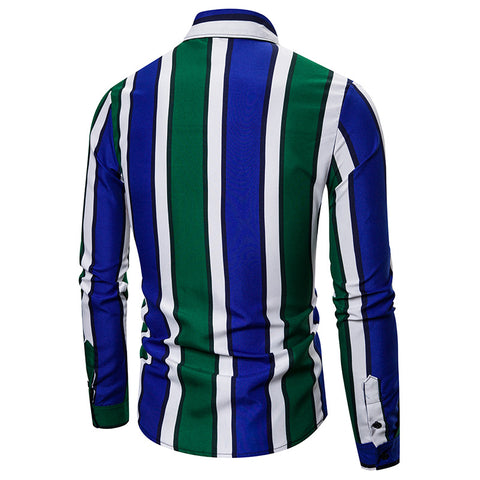 New British Slim-fit Fashion Beach Vacation Striped Long-sleeved Shirt