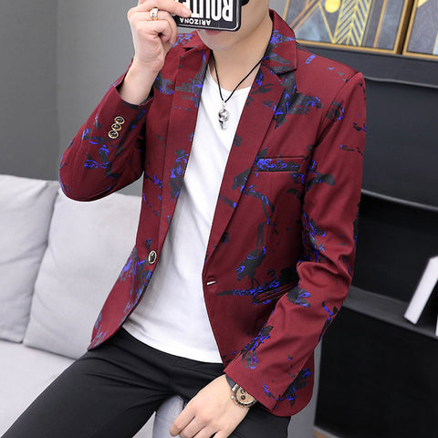 Bird Printed Men's Slim Fit Suit Coat