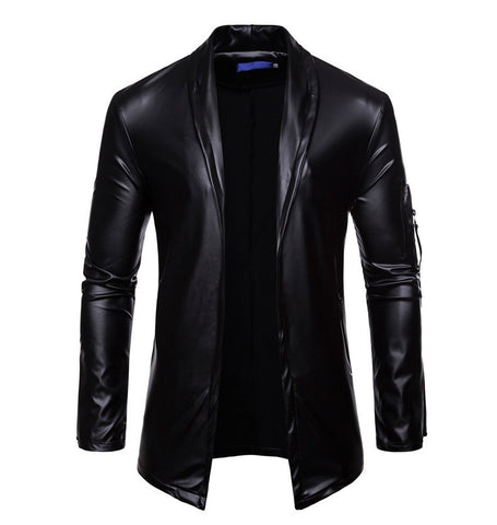 Autumn Men's Elastic PU Leather Zipper Motorcycle Leather Jacket