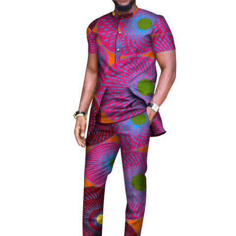 African Men's Long-sleeved T-shirt And Pants Suit Cotton