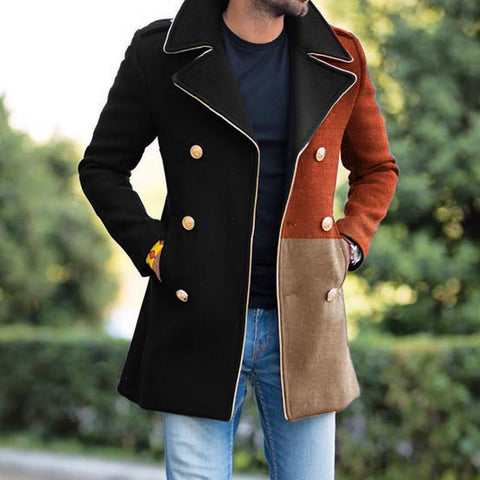 Coat Lapel Youth Color-blocking Wool Men's Casual