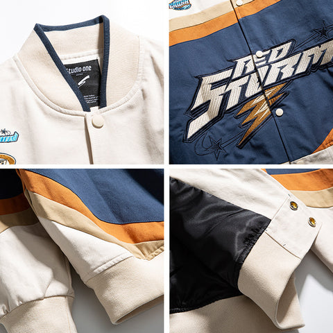 Fashion Alphabet Embroidered Colorblock Baseball Jacket