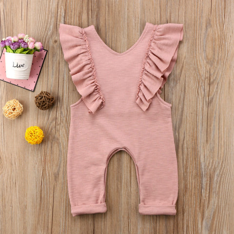 Baby Girl Ruffle Knitted Ruffles Romper Jumpsuit Kid Overalls Long Pants Outfit