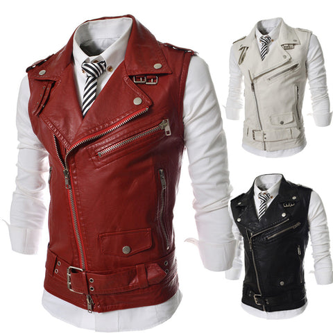 Zip-fit slim lapel short PU leather vest