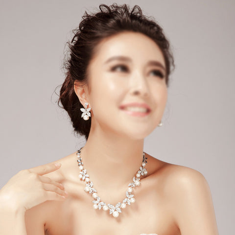 Bridal jewelry wholesale, foreign trade, European and American dress, accessories, Korean version of pearls, three sets necklace, wedding suite mixed batch