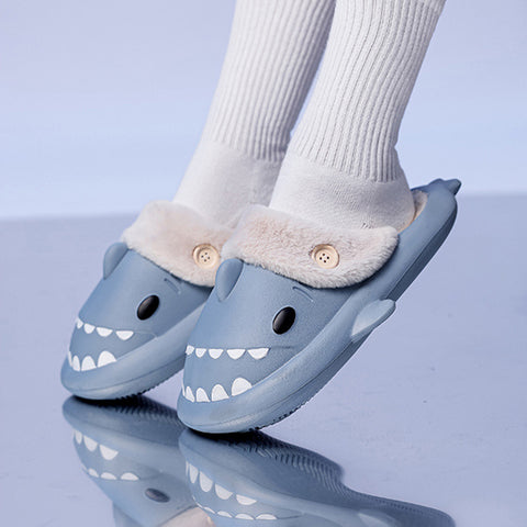 Winter Shark Shoes House Slippers With Button EVA Couple Slippers