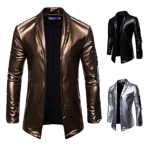 Men's elastic PU leather zipper motorcycle leather jacket