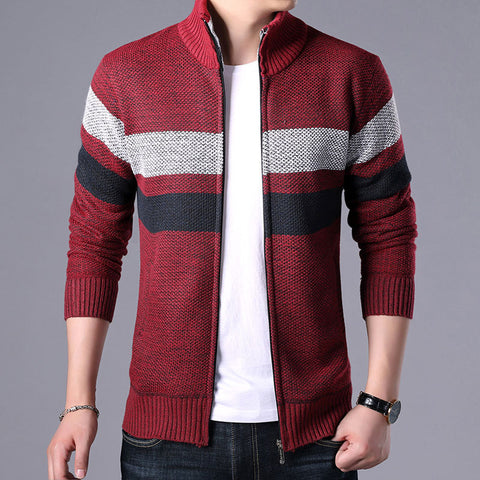 Plush Thick Knitted Top Men's Stand Collar Cardigan