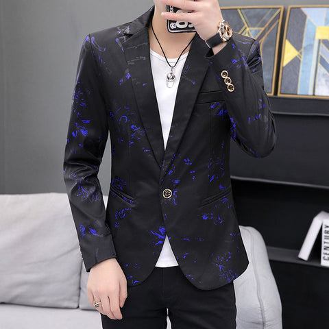 Bird Printed Men's Slim Fit Suit Coat