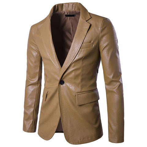 PU Leather Men's Single Row One Button Small Suit