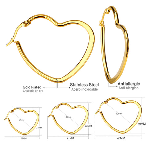 Fashion Simple Round Geometric Stainless Steel Love Heart Hoop Earrings