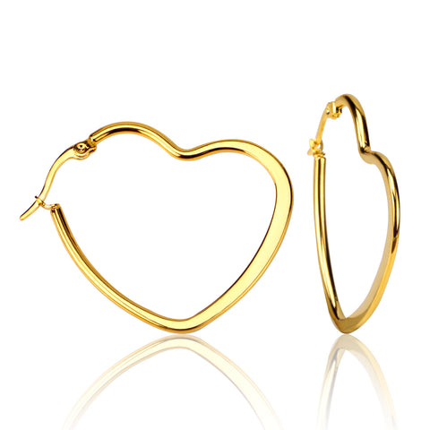 Fashion Simple Round Geometric Stainless Steel Love Heart Hoop Earrings