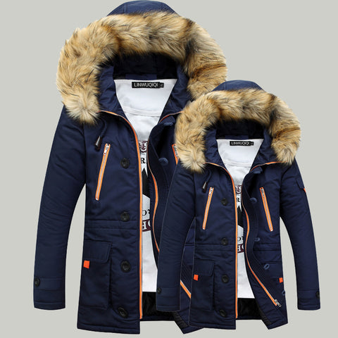 Autumn and winter thick padded jacket men's slim hooded padded jacket