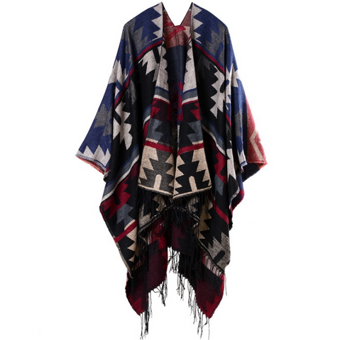 Indian geometric diamonds long thickening cashmere ethnic wind travel split shawl cloak