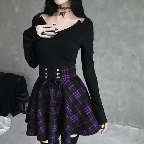 Irregular plaid skirt