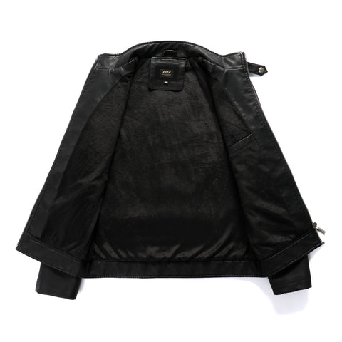 Men's PU leather and velvet patch coat