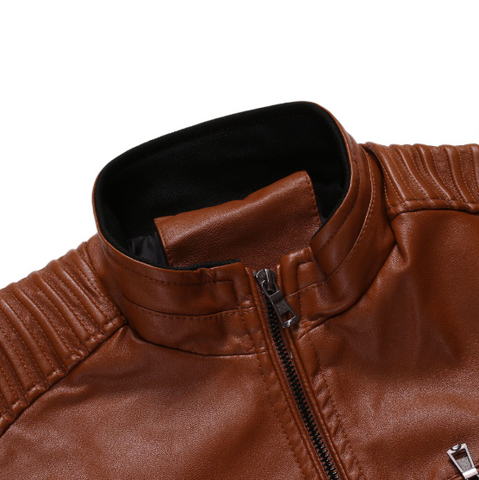 Stand collar motorcycle leather jacket