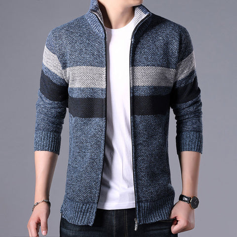 Plush Thick Knitted Top Men's Stand Collar Cardigan