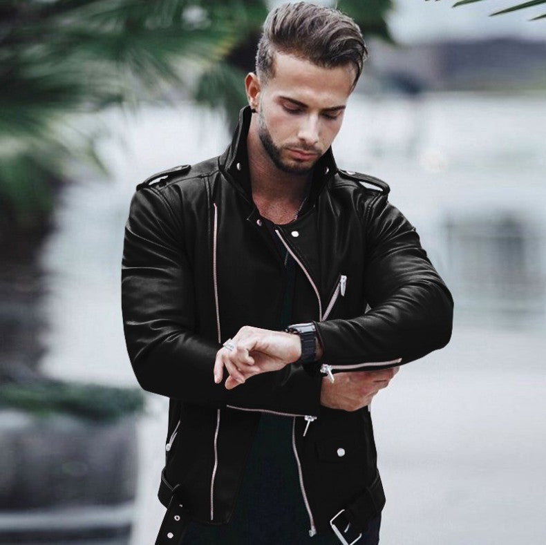 European and American fashion slim leather jacket