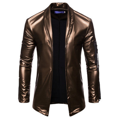 Men's elastic PU leather zipper motorcycle leather jacket