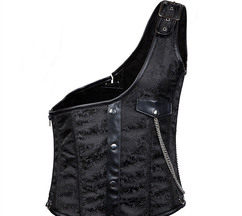 One-shoulder goth slim corset