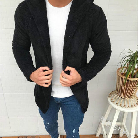 Casual Solid Color Long-sleeved Hooded Fluffy Jacket Men