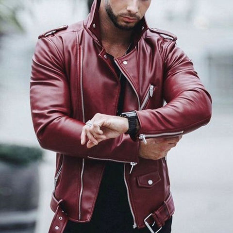 European and American fashion slim leather jacket