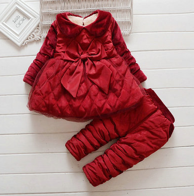 Baby girl baby clothes winter girl suit plus velvet girl suit