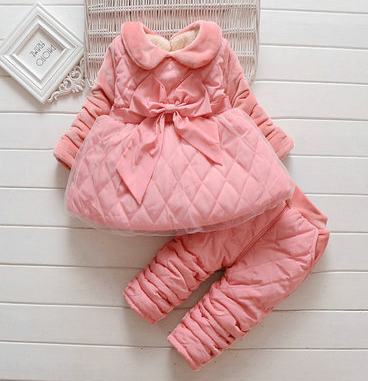 Baby girl baby clothes winter girl suit plus velvet girl suit