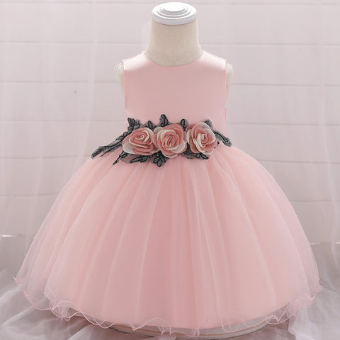 Baby net yarn flower first birthday party dress