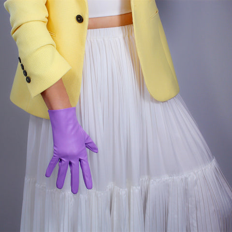 Elbow Faux Leather Lavender Gloves