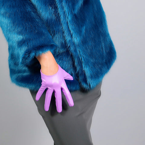 Elbow Faux Leather Lavender Gloves