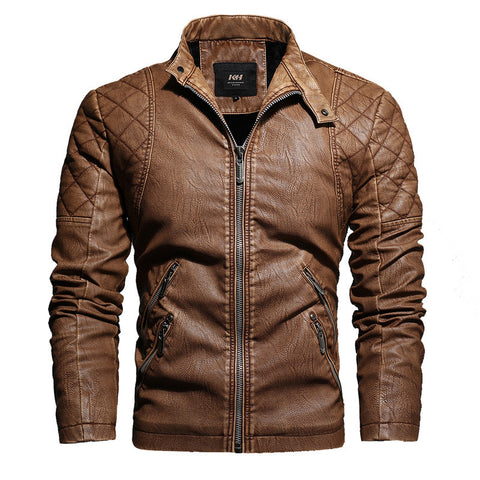 Fashion Slim Locomotive PU Leather Jacket Plus Velvet