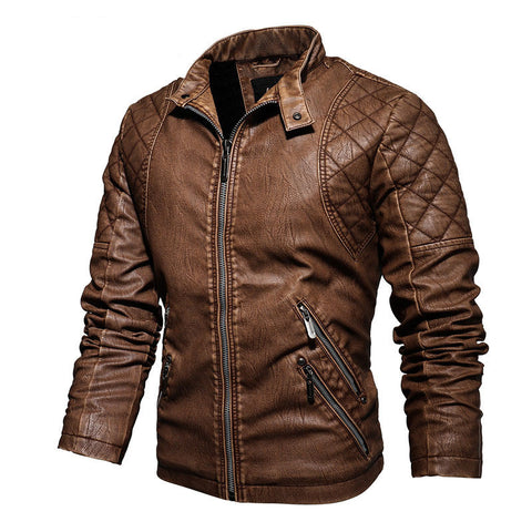 Fashion Slim Locomotive PU Leather Jacket Plus Velvet