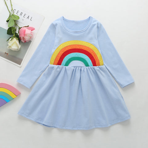 New Cartoon Rainbow Cotton Long-sleeved Dress