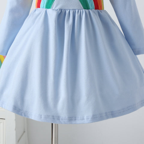 New Cartoon Rainbow Cotton Long-sleeved Dress