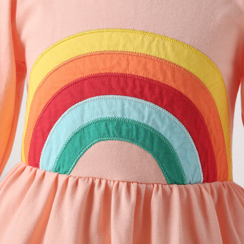 New Cartoon Rainbow Cotton Long-sleeved Dress