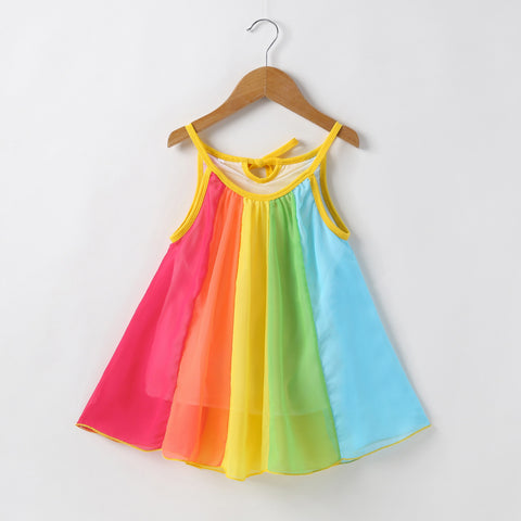 New Cartoon Rainbow Cotton Long-sleeved Dress