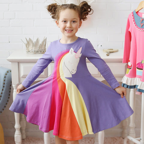 New Cartoon Rainbow Cotton Long-sleeved Dress