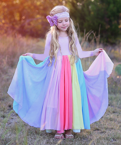 New Cartoon Rainbow Cotton Long-sleeved Dress