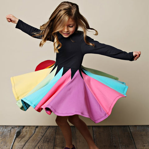 New Cartoon Rainbow Cotton Long-sleeved Dress