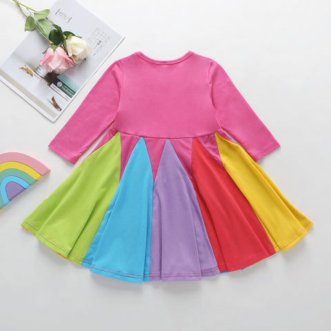 New Cartoon Rainbow Cotton Long-sleeved Dress