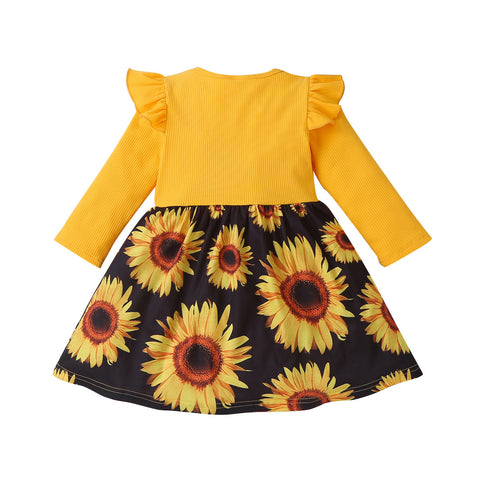 Children's Sunflower Pit Striped Long Sleeve Dress