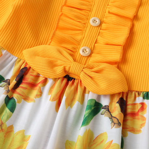 Children's Sunflower Pit Striped Long Sleeve Dress