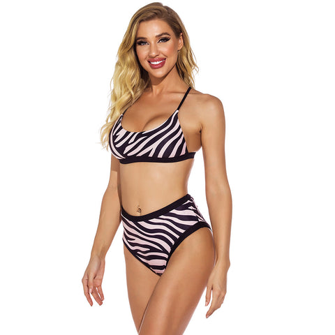 High Waist Split Swimsuit Printed Bikini