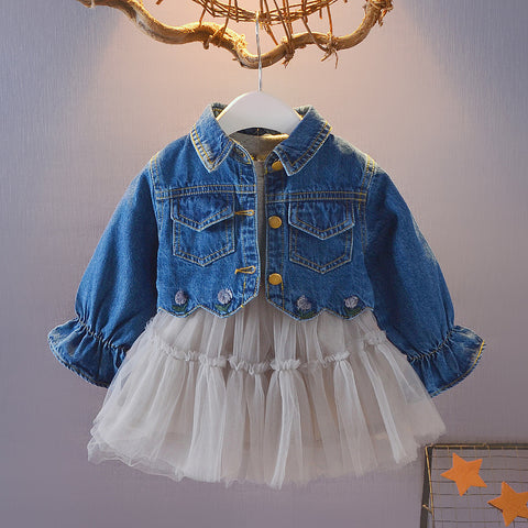 Girls AutumnSuit Denim Jacket Princess Dress Two-Piece Korean Version 0-1-3-4 year Old Baby Girl Autumn Skirt